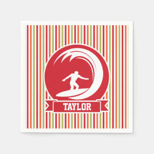 Surfer, Surfing; Red, Orange, Green, White Stripes Napkins