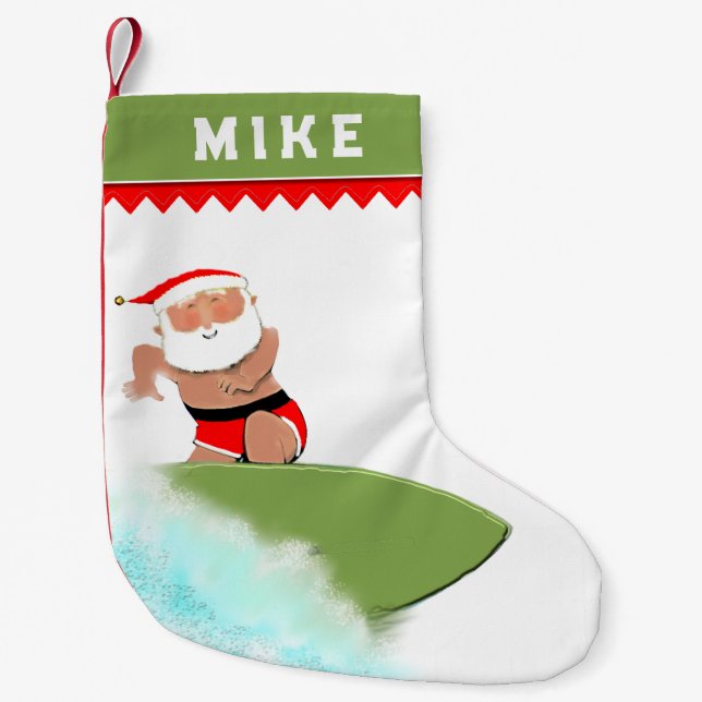Surfer Surfing Santa Small Christmas Stocking (Front)
