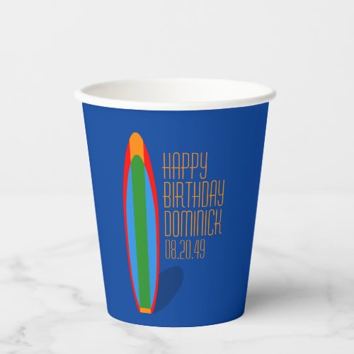 Surfer Surfing Themed Happy Birthday Paper Cups