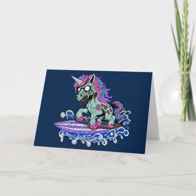 Surfer Unicorn Zombie Card (Front)