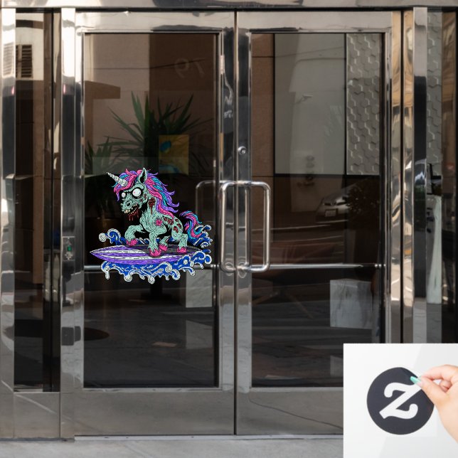 Surfer Unicorn Zombie Window Cling (Office Door)