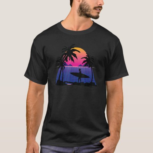 Surfer Vaporwave Watersport Synthwave Sunset Surfi T_Shirt