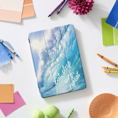 Surfer Wave Ocean Blue White Eat Sleep Surf Repeat iPad Pro Cover