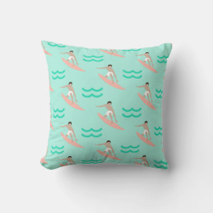 Surfer Waves Seamless Pattern Throw Pillow