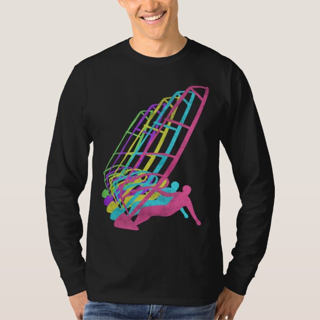 Surfer Windsurfing 80s Colors 1980s T-Shirt (Front)
