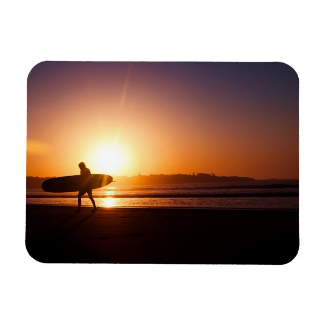 Surfer with Surfboard on Beach at Sunset Magnet (Horizontal)