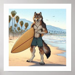Surfer Wolf Poster