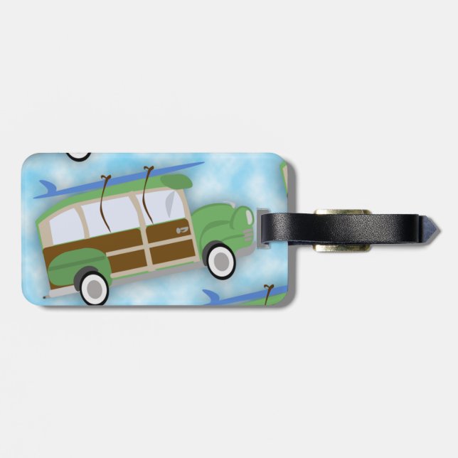 Surfer Woodie Wagon Pattern Luggage Tag (Back Horizontal)