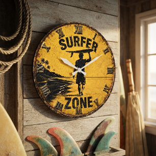 Surfer Zone Beach Coastal Surf House Wall Decor Large Clock