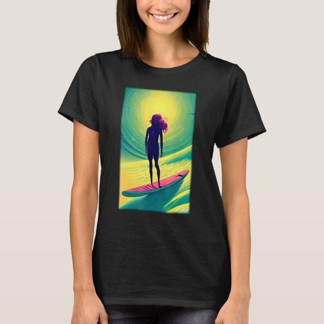 Surfergirl Girl Woman Surfboard Waves Sea Vacation T-Shirt (Front)