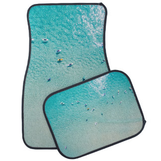 Surfers aerial view, clear ocean. car floor mat