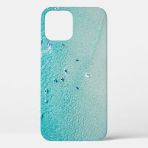 Surfers aerial view, clear ocean. iPhone 12 case