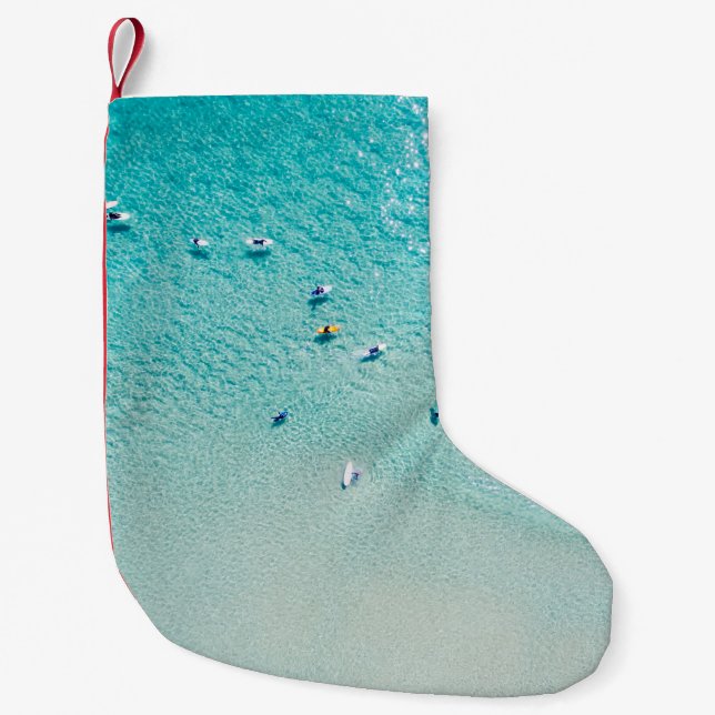Surfers aerial view, clear ocean. small christmas stocking (Front)