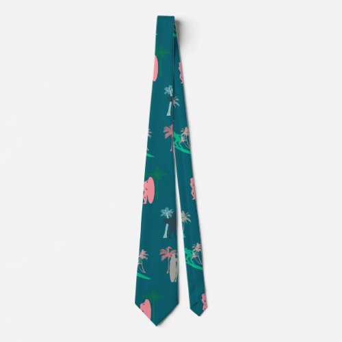 Surfers and Palm Trees Pattern Blue Neck Tie