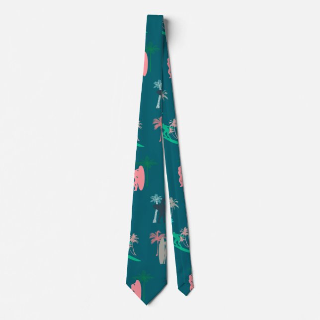 Surfers and Palm Trees Pattern Blue Neck Tie (Front)