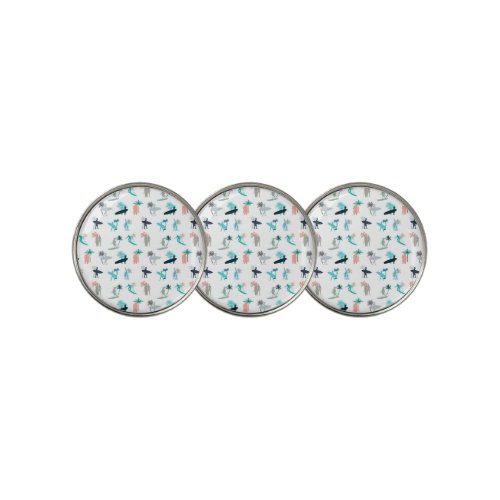 Surfers and Palm Trees Pattern Golf Ball Marker