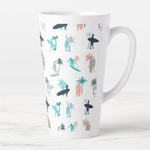 Surfers and Palm Trees Pattern Latte Mug