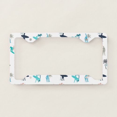 Surfers and Palm Trees Pattern License Plate Frame