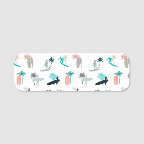 Surfers and Palm Trees Pattern Name Tag