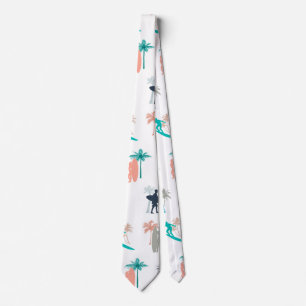 Surfers and Palm Trees Pattern Neck Tie