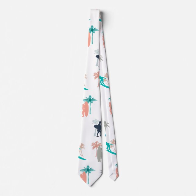Surfers and Palm Trees Pattern Neck Tie (Front)