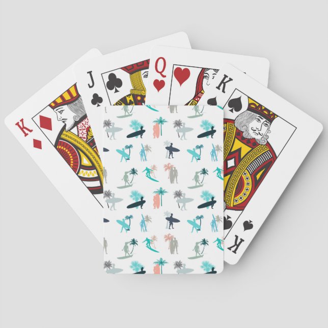 Surfers and Palm Trees Pattern Poker Cards (Back)