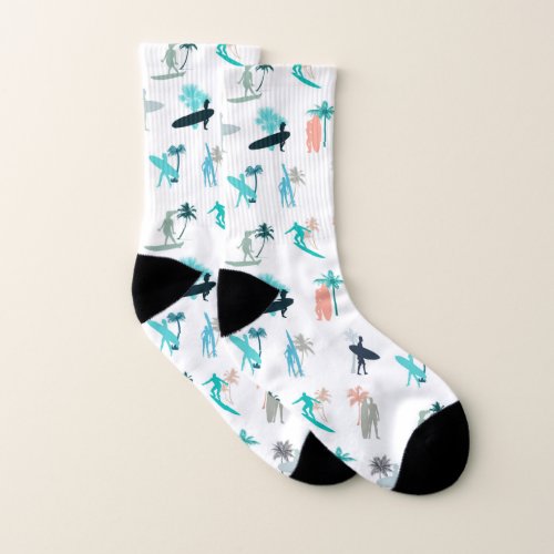 Surfers and Palm Trees Pattern Socks