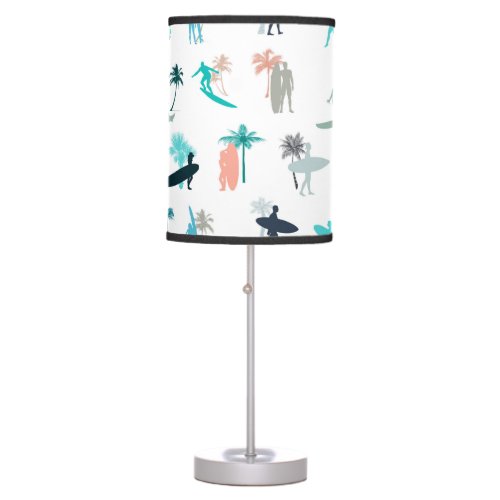 Surfers and Palm Trees Pattern Table Lamp