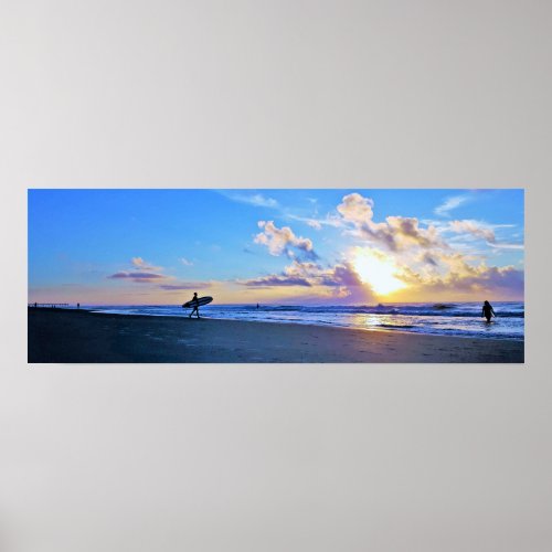 Surfers at sunrise poster