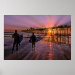 Surfers At Sunset Poster
