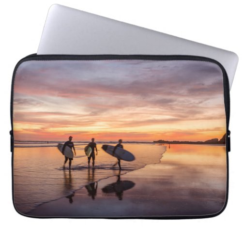 Surfers At Sunset Walking On Beach Costa Rica Laptop Sleeve