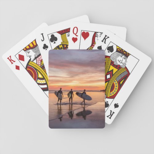 Surfers At Sunset Walking On Beach Costa Rica Poker Cards