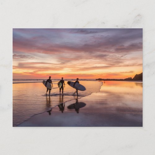 Surfers At Sunset Walking On Beach Costa Rica Postcard