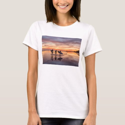Surfers At Sunset Walking On Beach Costa Rica T_Shirt
