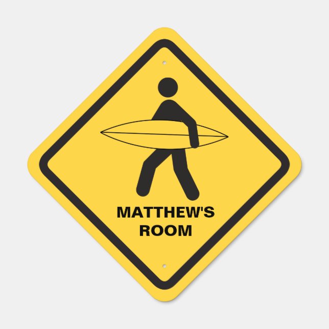 Surfers Crossing Yellow and Black Warning Metal Sign (Front)