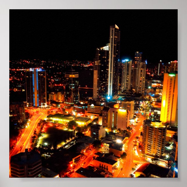Surfers Paradise Gold Coast Australia City Lights Poster (Front)