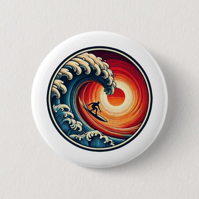 Surfer's Sunset Wave Button (Front)