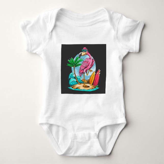 Surfin Flamingo! Baby Bodysuit  (Front)