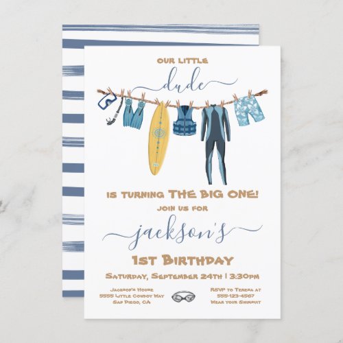 Surfing 1st Birthday Party Clothesline Invitation