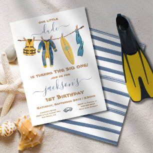 Surfing 1st Birthday Party Clothesline Invitation