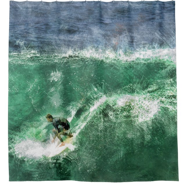 Surfing a Big Wave Shower Curtain (Front)