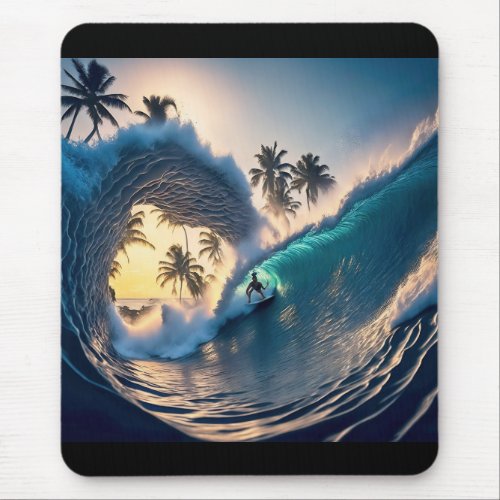 Surfing a hollow Double Wave  Mouse Pad