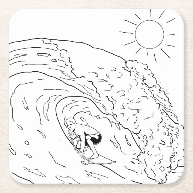 Surfing Adult Coloring Paper Coaster (Front)