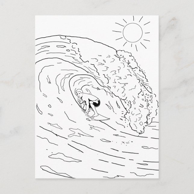 Surfing Adult Coloring Postcard (Front)