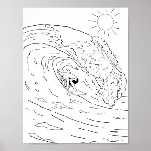 Surfing Adult Coloring Poster