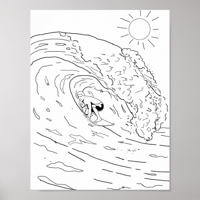 Surfing Adult Coloring Poster (Front)