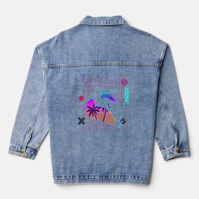 Surfing Aesthetic Vaporwave 80s Style Surfing  Denim Jacket (Back)