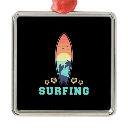 Surfing And Flower Metal Ornament