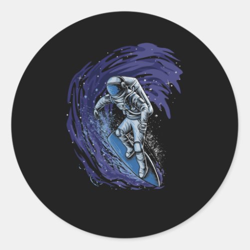 Surfing Astronaut Cool Cosmonaut Classic Round Sticker