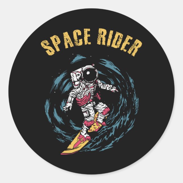 Surfing Astronaut Space Rider Surfer Classic Round Sticker (Front)